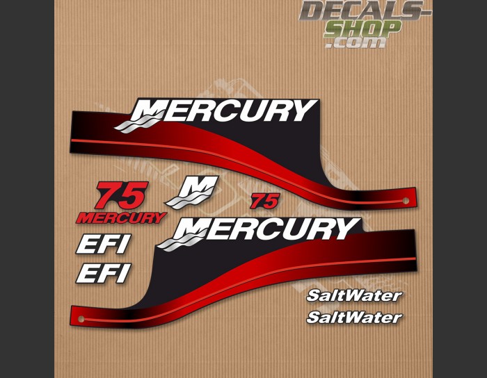 Mercury 75HP EFI Saltwater Outboard Decal Kit RED